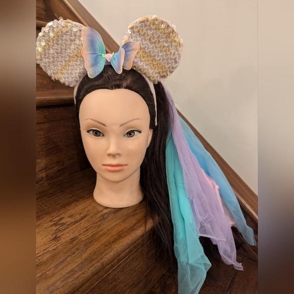 Minnie Mouse Disney Colorful sequin Headband with Long Tulle Ribbons OS - Picture 2 of 9